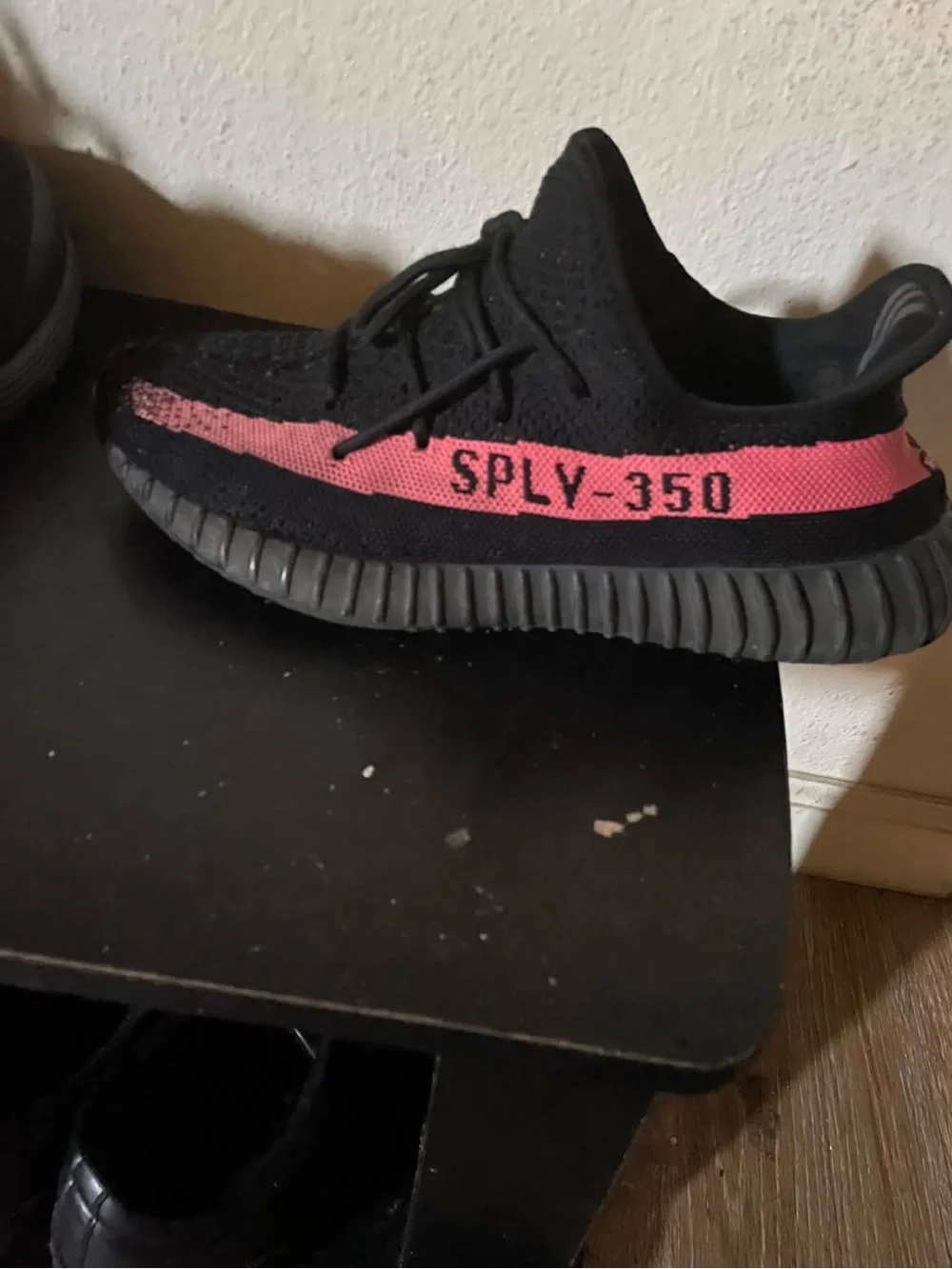 Yeezy SPLY-350 Black and Pink Knit Sneakers